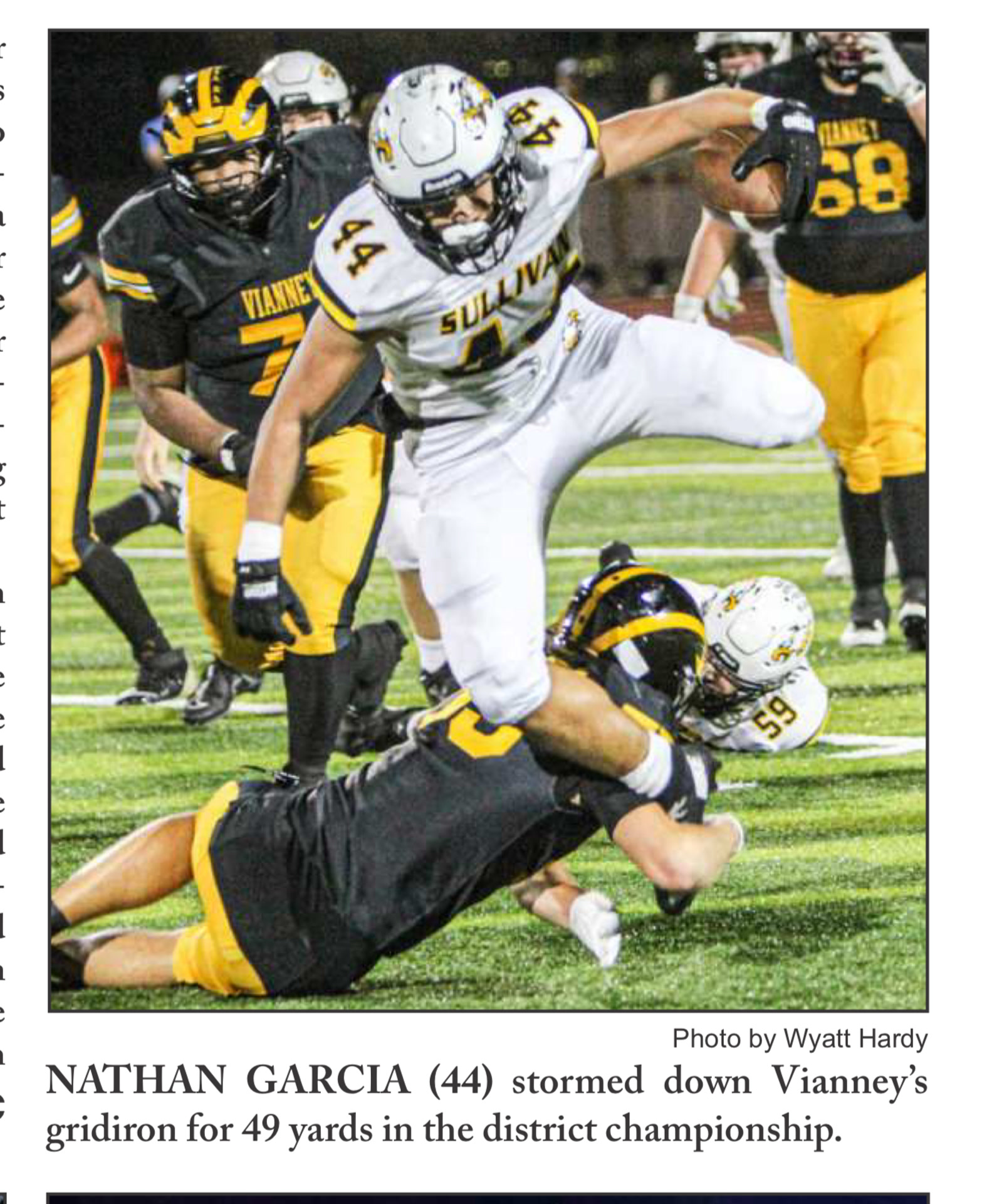 Nathan Garcia 49 yards in district championship - newspaper clipping